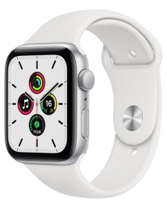 Купить Умные часы Apple Watch SE Silver 44mm/1.73"/OLED/368x448/GPS/NFC/WR50/watchOS/квадрат/силикон/белый в Техноленде